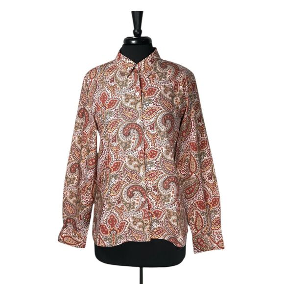 Charter Club Women’s Paisley Button Up Shirt Retro Hippie Western Blouse Top 14 - Picture 1 of 9
